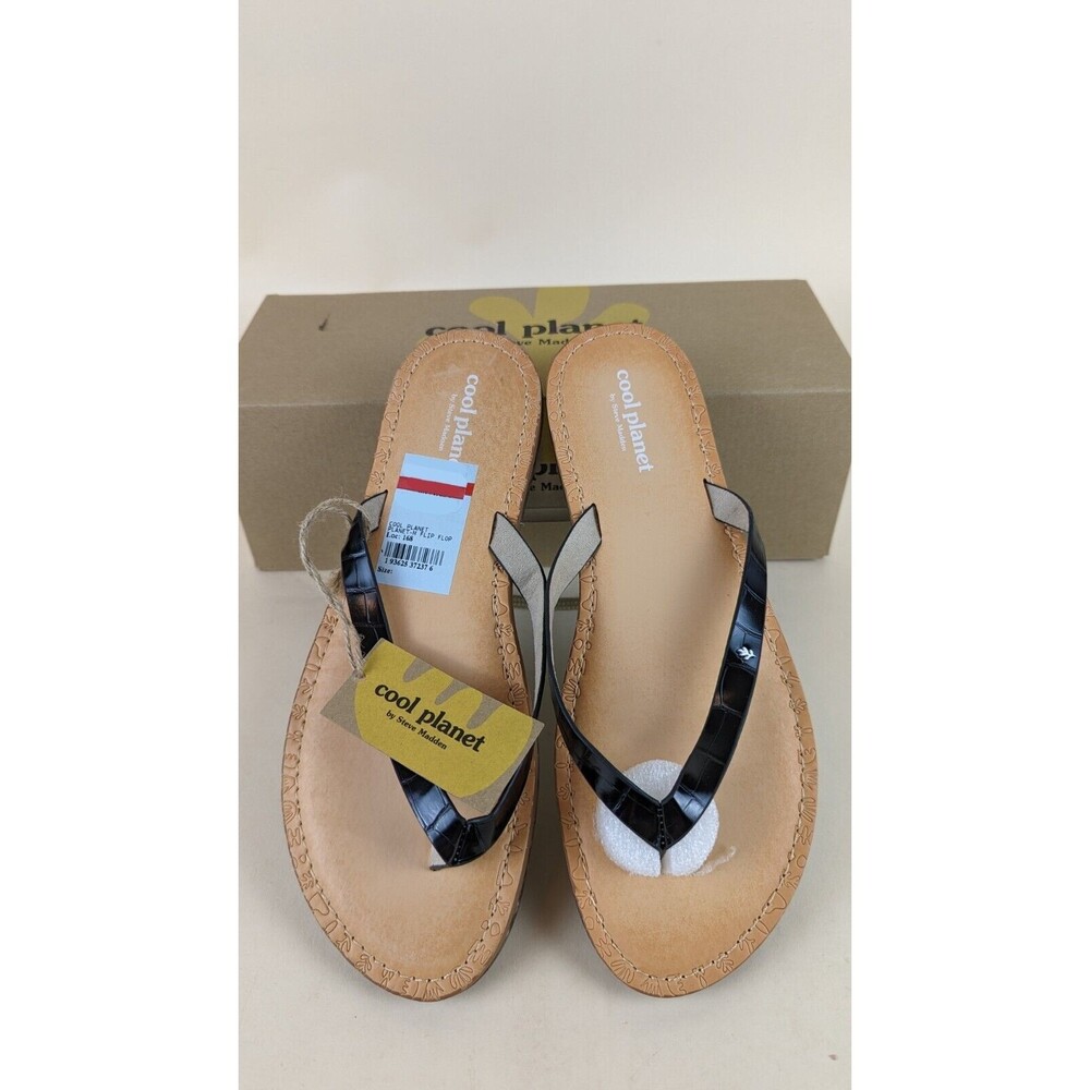 Cool Planet By Steve Madden Sandals Womens 9.5 M Black Faux Leather Shoes NWB